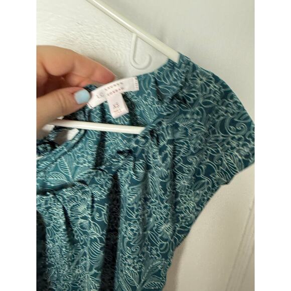 LC Lauren Conrad Short Sleeve Blouse Women's XS Blue Green White Floral Flowy - Picture 3 of 5